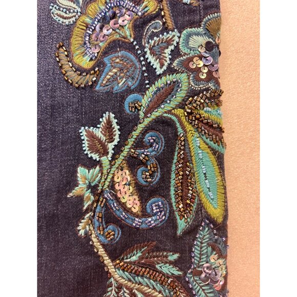 Soft Surroundings Embroidered Bootcut Jeans Womens Size 16 Sequin Stretch Denim - Picture 6 of 6